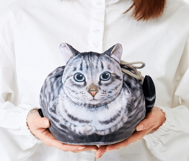 That’s not a cat or a plushie. It’s an adorable kitty kinchaku kimono-style bag from Japan!【Pics】