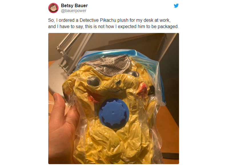 This Pikachu plush came vacuum sealed and it's the stuff of nightmares