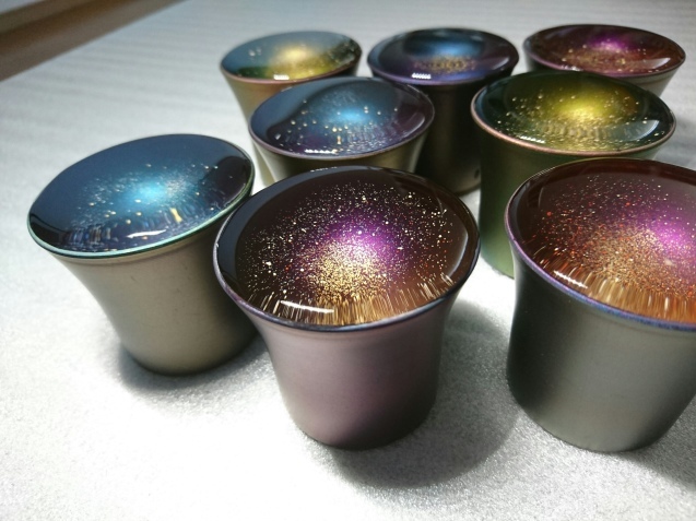 Amazingly beautiful sake cups look like a starry night sky when liquid is poured into them