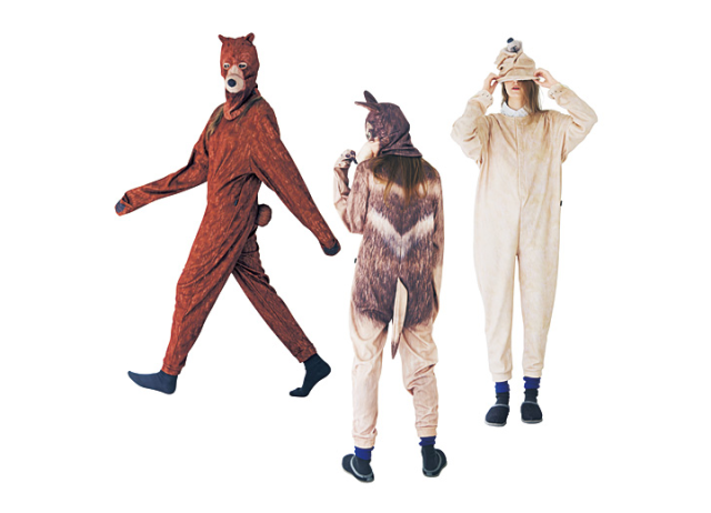 Become your favorite animal with these realistic onesies, complete with pullover masks