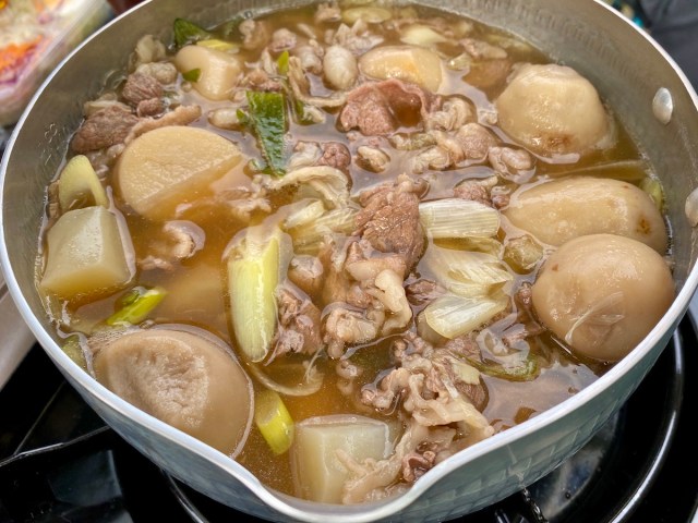 We eat imoni, a delicious autumn stew, at a unique version of a traditional Japanese festival