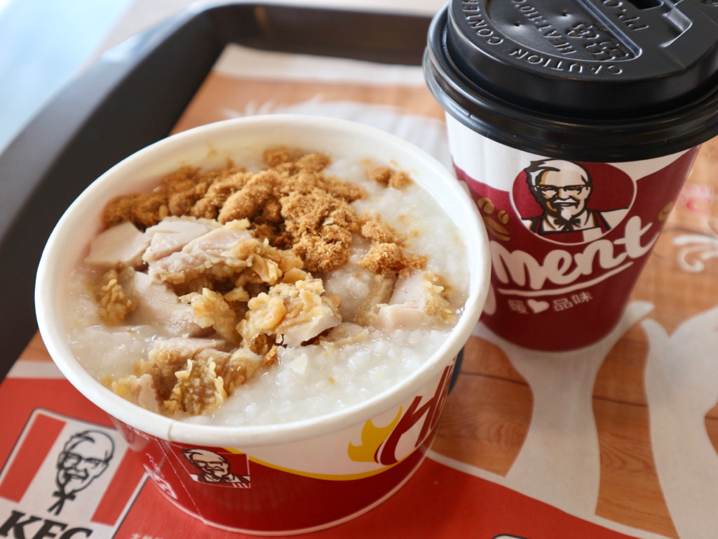 KFC Taiwan has a fried chicken rice gruel breakfast set, and we tried