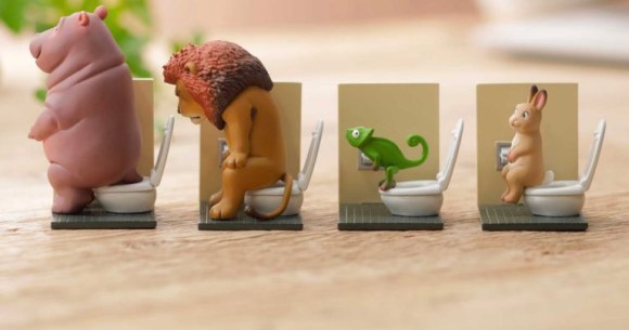 Line of figures depicting animals using toilets begins pre-orders