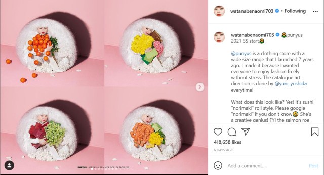 Instagram queen Naomi Watanabe’s latest post uses trick art to turn herself into sushi