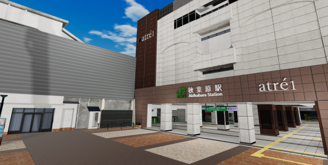 Experience Akihabara Station in a VR world, then ride the train to a virtual marketplace!