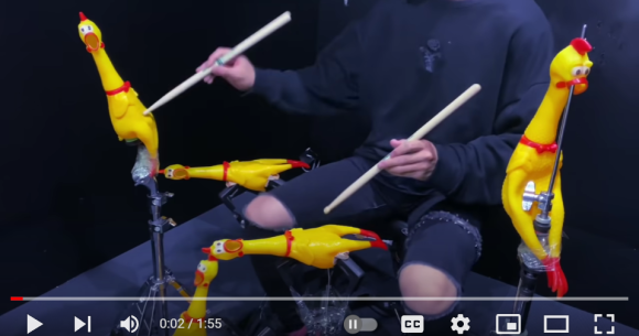 chickenmain2 - Japanese drummer makes rubber chicken cover of Attack on Titan Theme 【Interview】