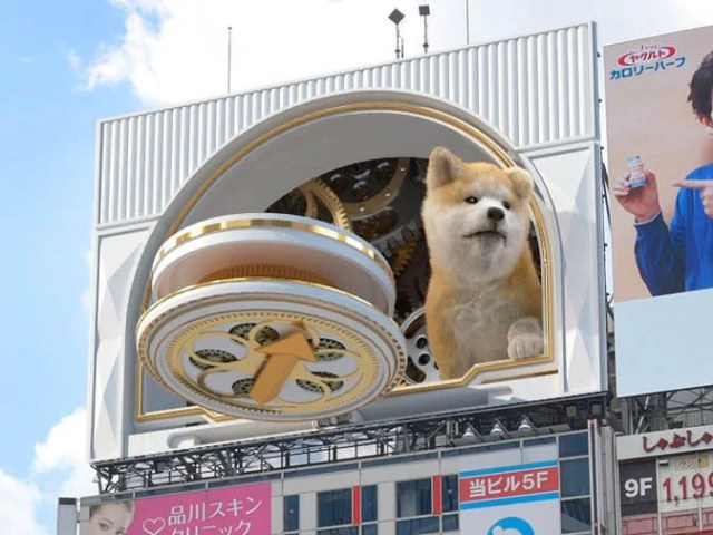 Giant puppies frolic, play with frisbees in the Tokyo skyline in new 3-D billboard display【Video】