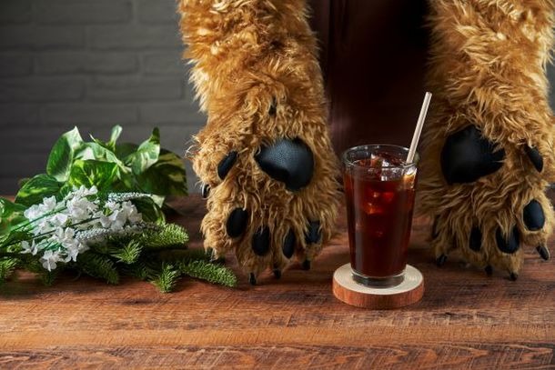 Bears serve environmentally friendly coffee and treats via a hole