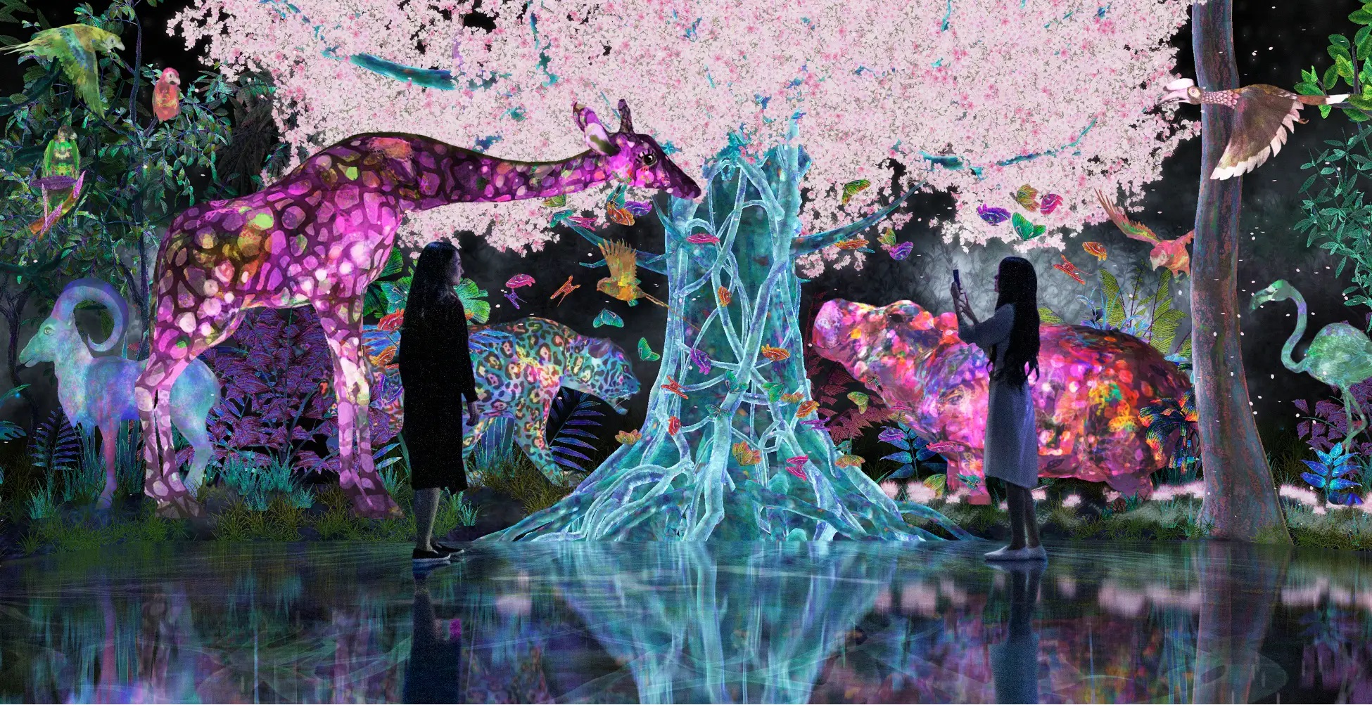 La exhibición de sakura de Fukuoka TeamLab Forest para 2023 es una que ...