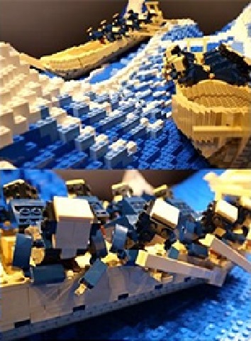 Master Lego builder's Great Wave off Kanagawa making move across