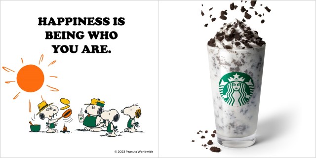 Starbucks Snoopy Frappuccino Peanuts Charlie Brown Cappuccino drinks limited edition exclusive menu merchandise goods news 