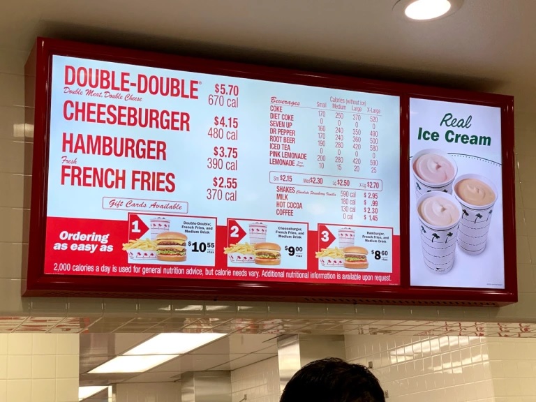 In and out best sale menu