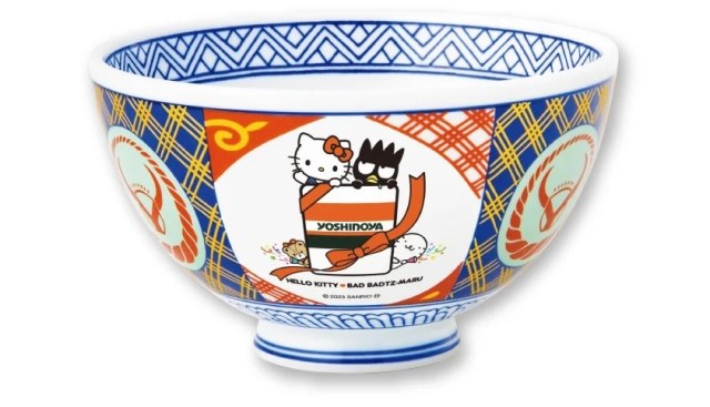 Hello Kitty and Badtz-maru grace high-class Arita-yaki ceramic Yoshinoya bowl that could be yours