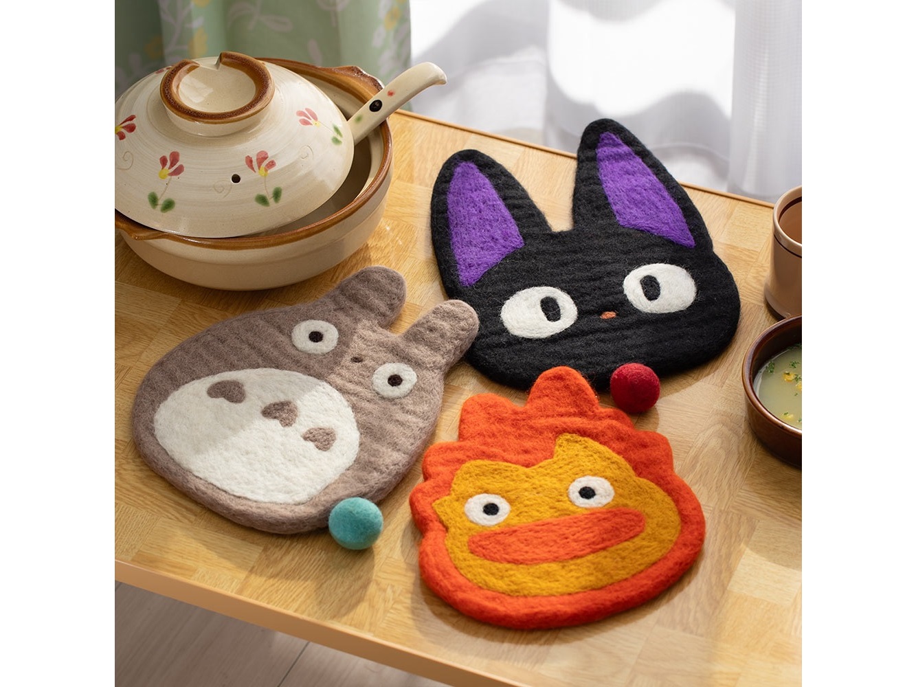 Handmade wool Totoro Ghibli coasters are available now for the