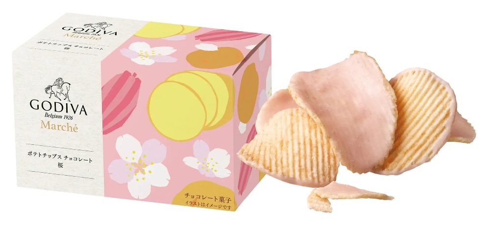 Godiva's beautiful sakura chocolate potato chips combine our