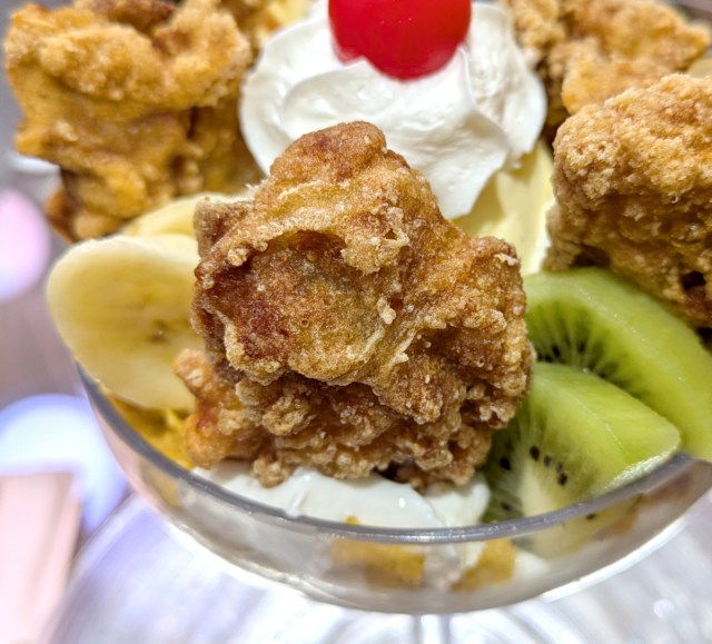 Fried chicken, fruits, and ice cream unite in the crazily