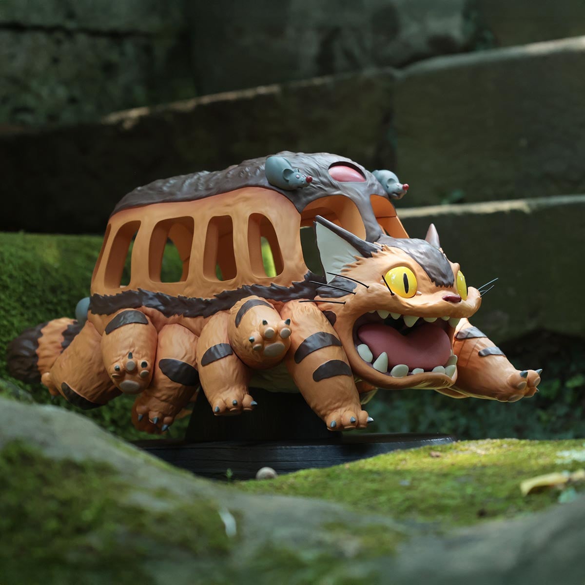 Two beautiful Totoro Catbus interior piece figures scamper back to