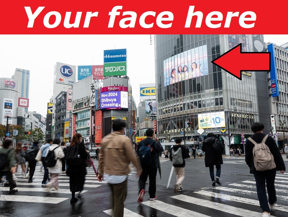 New service lets Tokyo tourists display their faces on giant screen at Japan’s busiest intersection
